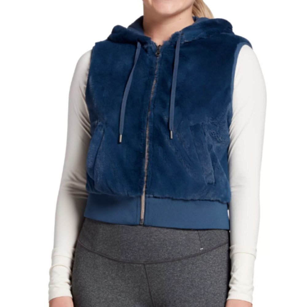CALIA by Carrie Underwood Blue Faux Fur Soft Fuzzy Full Zip Hoodie Vest Size XS